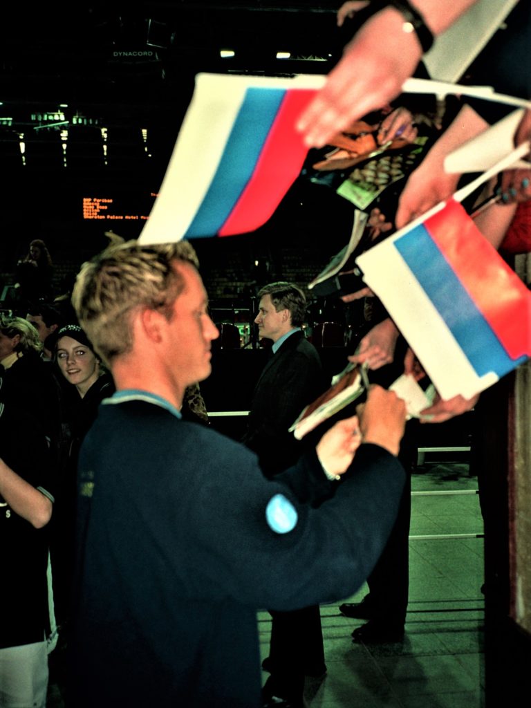 Томас Юханссон шведский теннисист на матче Кубка Дэвиса Россия-Швеция г. Москва, СК «Лужники» 5-7 апреля 2002 год