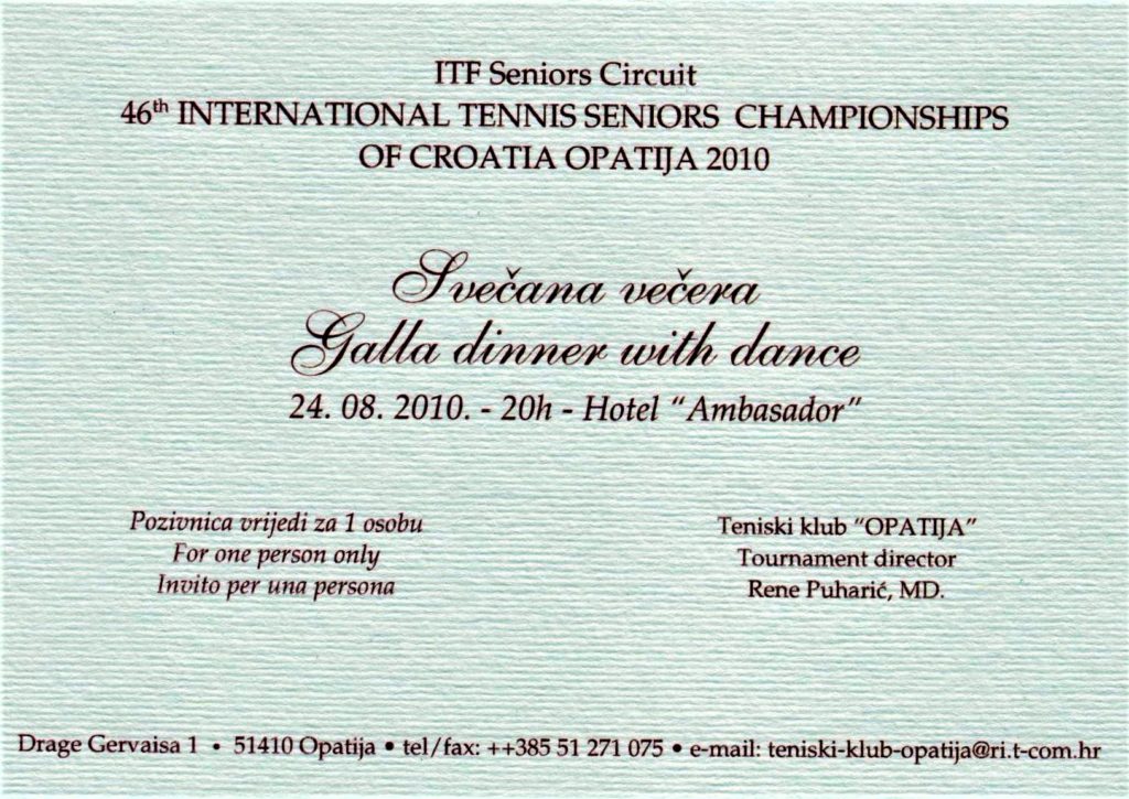 Минкевич Анатолий на Открытом чемпионате Хорватии по теннису 46th International Tennis Seniors Championships of Crotia Opatija 2010